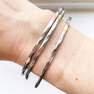 Vintage silver hammered stacking bangle bracelets